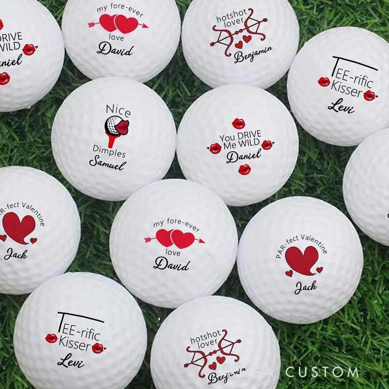 Personalized Fun Red Kiss Lip Shaped Heart Golf Balls Valentine's Day Anniversary Gift for Golf Loving Couples