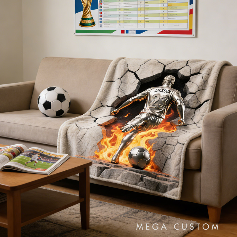Personalized Soccer Blanket 2D Metallic-Style Soccer Print with Soccer Player Name And Number 