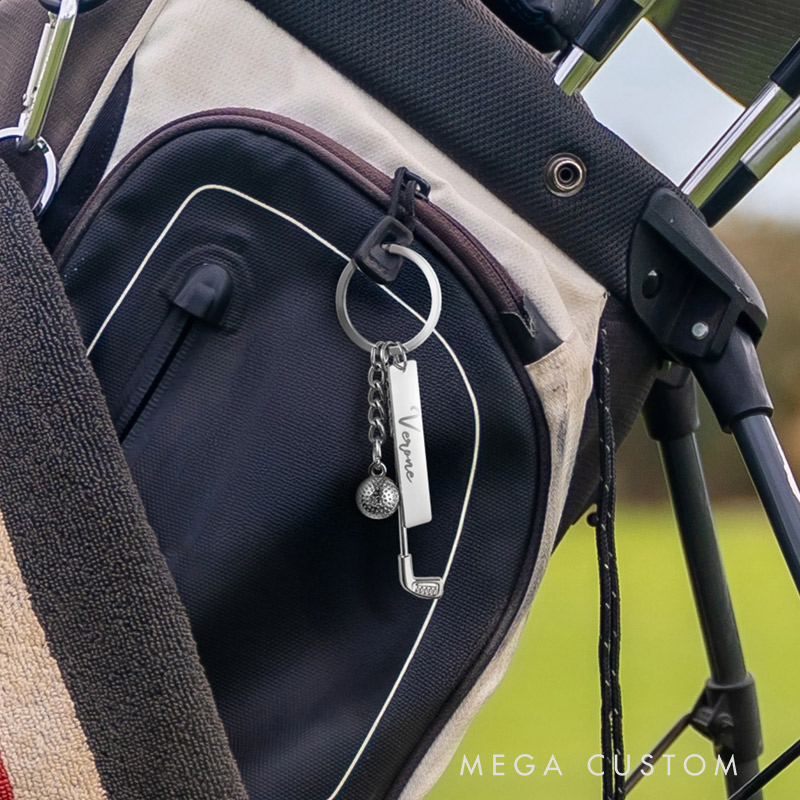 Personalized Golf Ball Clubs Keychain Bag Tag with Engraved Name Anniversary Birthday Club Gift for Golf Lovers