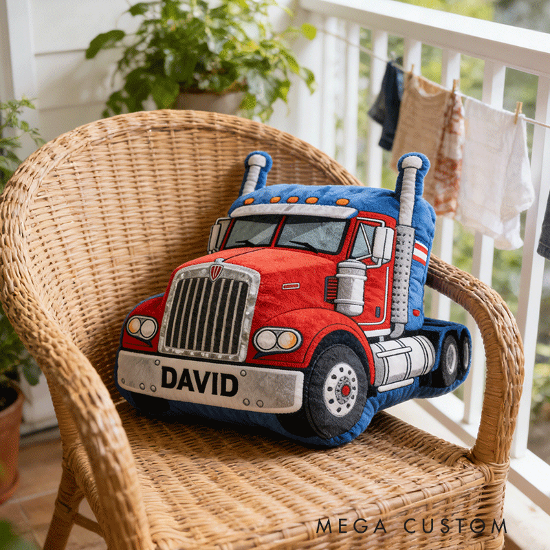 Personalized Truck Plush Pillow Custom Name Home Decor Gift for Racer and Racing Enthusiasts