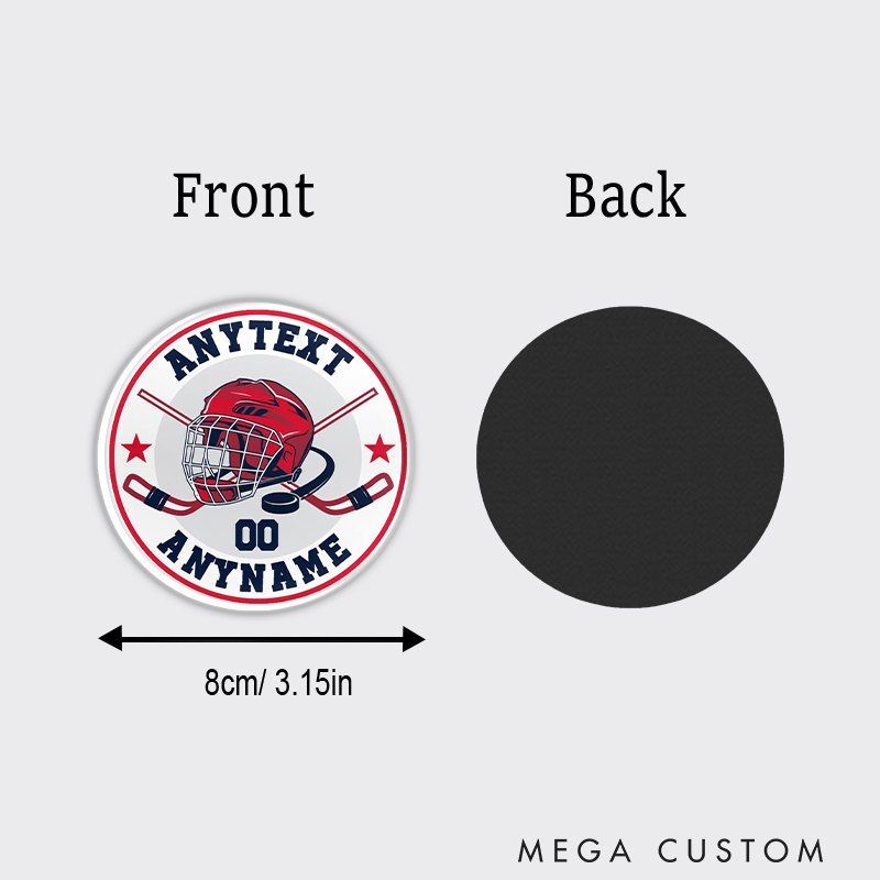 Personalized Round Hockey Fridge Magnet with Custom Name and Number 