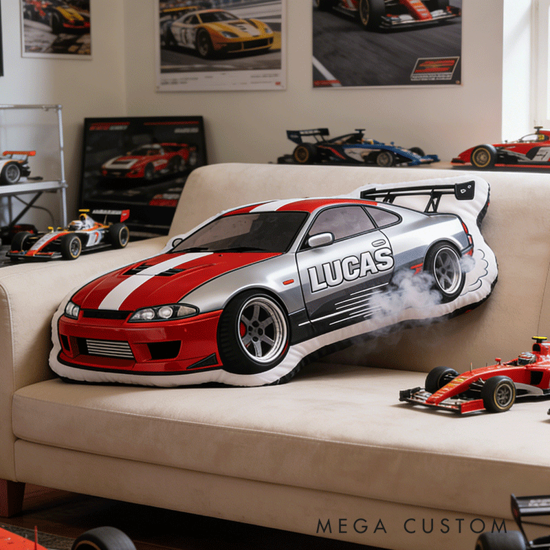Personalized Racing Car Plush Pillow Custom Name Pillow Gift for Racer and Racing Enthusiasts