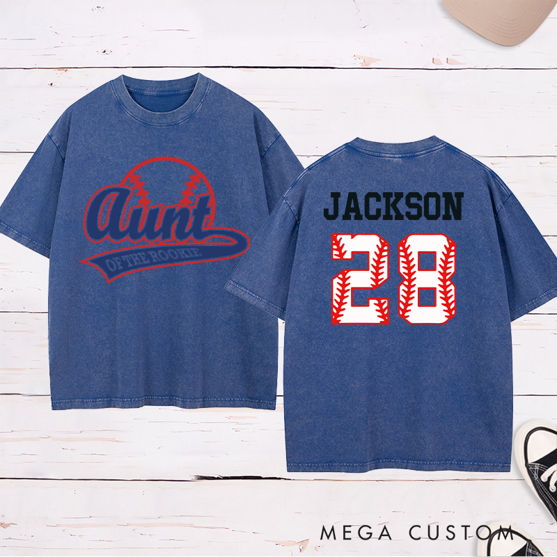 Personalized Baseball Name and Number Washed T-Shirt for Aunt