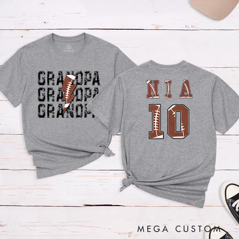 Personalized American Football and Rugby Grandpa T-Shirts with Custom Name and Number