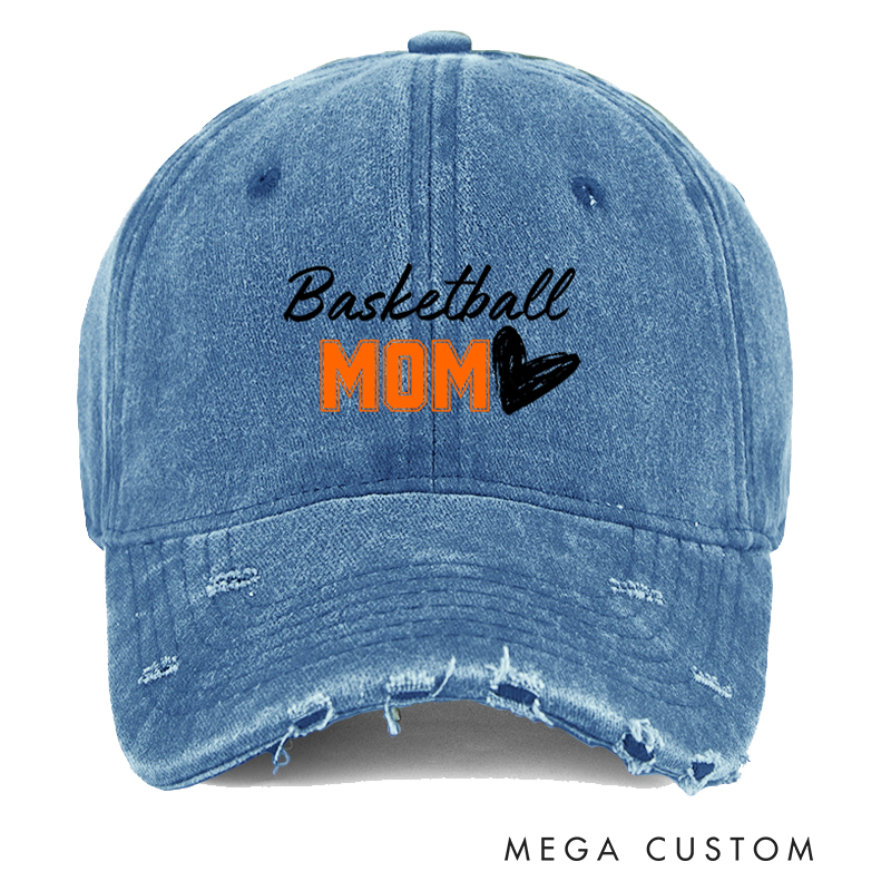 Personalized Basketball Distressed Cap with Customizable Title and Heart Design
