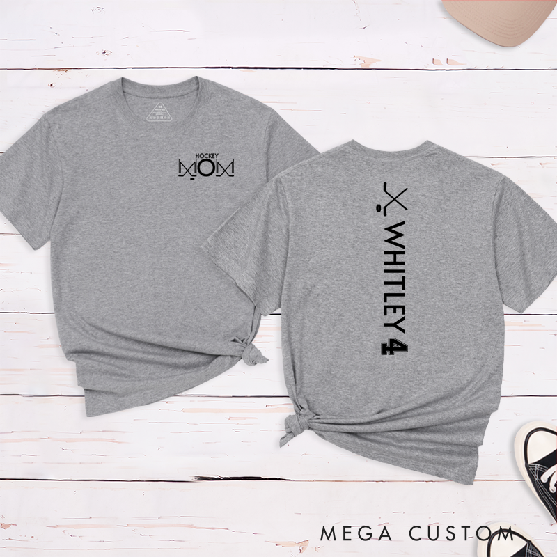Personalized Hockey Mom T-Shirt with Custom Name, Number, and Design