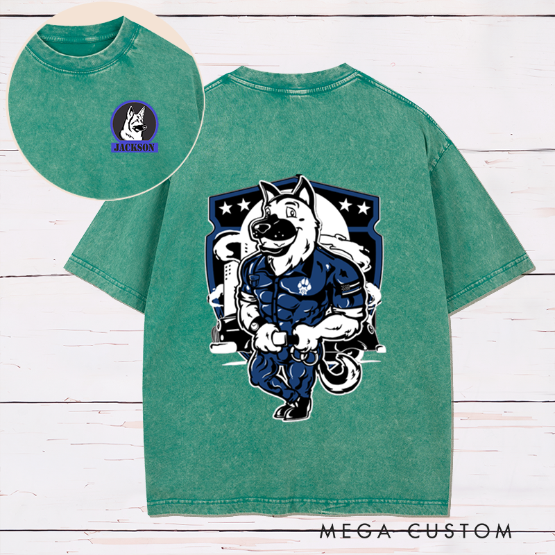 Personalized Police K9 Washed T-Shirt with Cartoon Dog and Law Enforcement Design Gift for Police