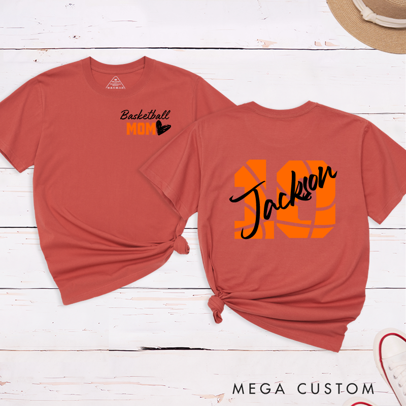 Personalized Basketball Mom T-Shirt with Custom Name and Player Number Unique and Stylish Gift for Proud Sports Moms