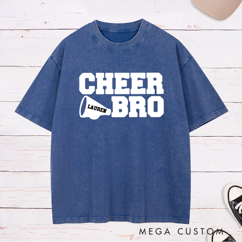 Personalized Cheer Bro Washed T-Shirt with Custom Name