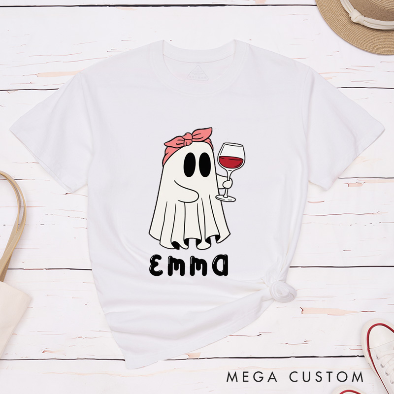 Personalized Ghost with Wine Halloween Shirt Mr and Mrs Ghost Funny Couple Matching Shirt