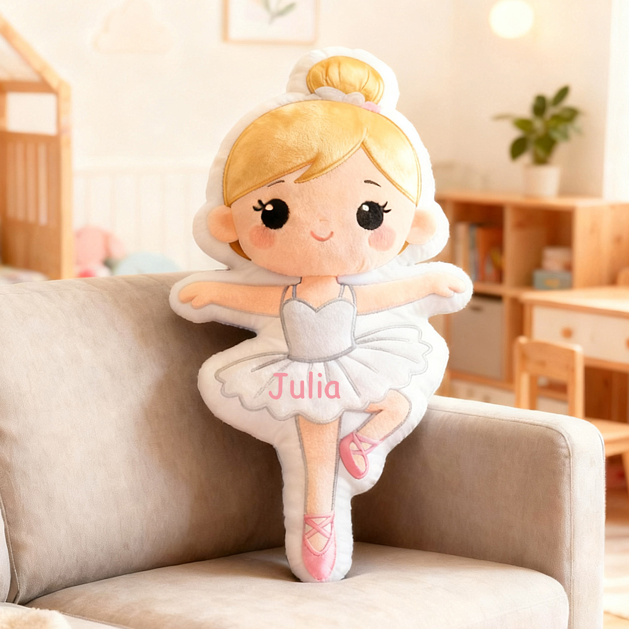Personalized Ballet Dancers Pillow with Your Own Name Hair Color Skin Tone Soft Stuffed Toy for Kids Unique Decorative Cushion for Girls' Room and Dance Studio