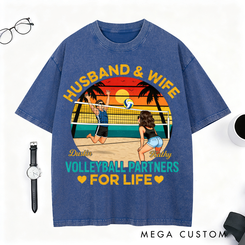 Personalized Volleyball Partners for Life T-Shirt with Custom Names for Husband and Wife