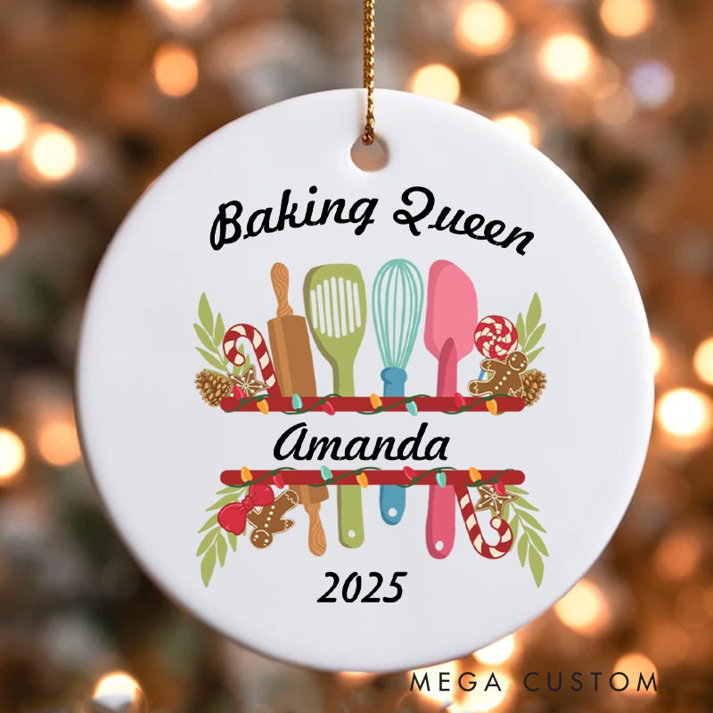 Personalized Baking Queen Christmas Ornament Chef Pastry Ornament with Name Xmas Tree Decor for Baker 2025 Christmas Gift Baking Lover Gift