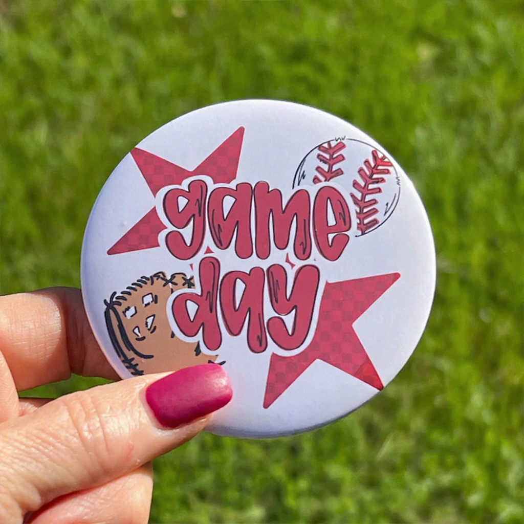 Personalized "Game Day" Button with Customizable Sports Ball, Graphics, and Colors