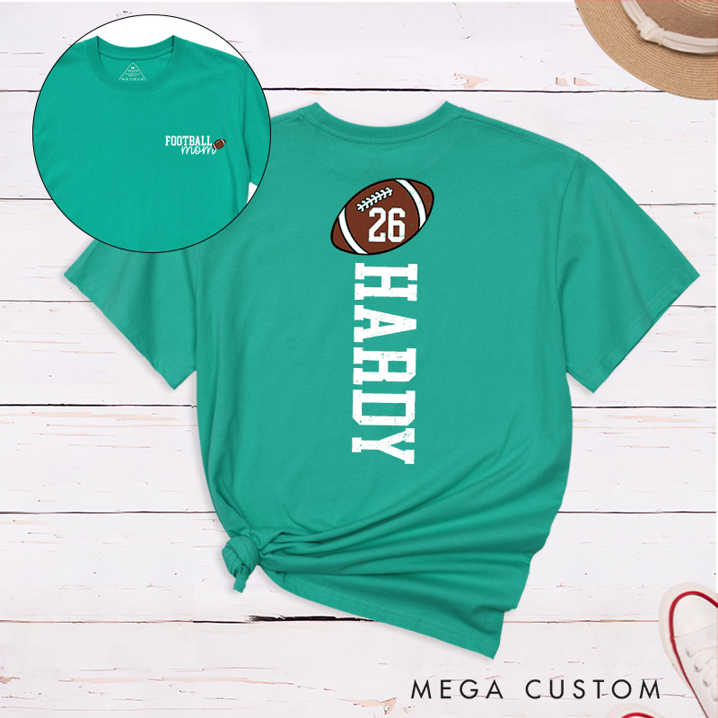 Personalized American Football Mom T-Shirts with Custom Names and Favorite Numbers