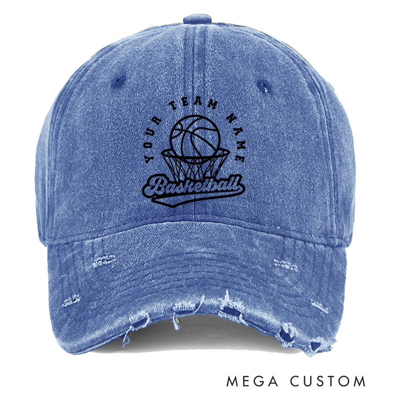 Personalized Basketball Distressed Cap with Custom Team Name and Hoop Design