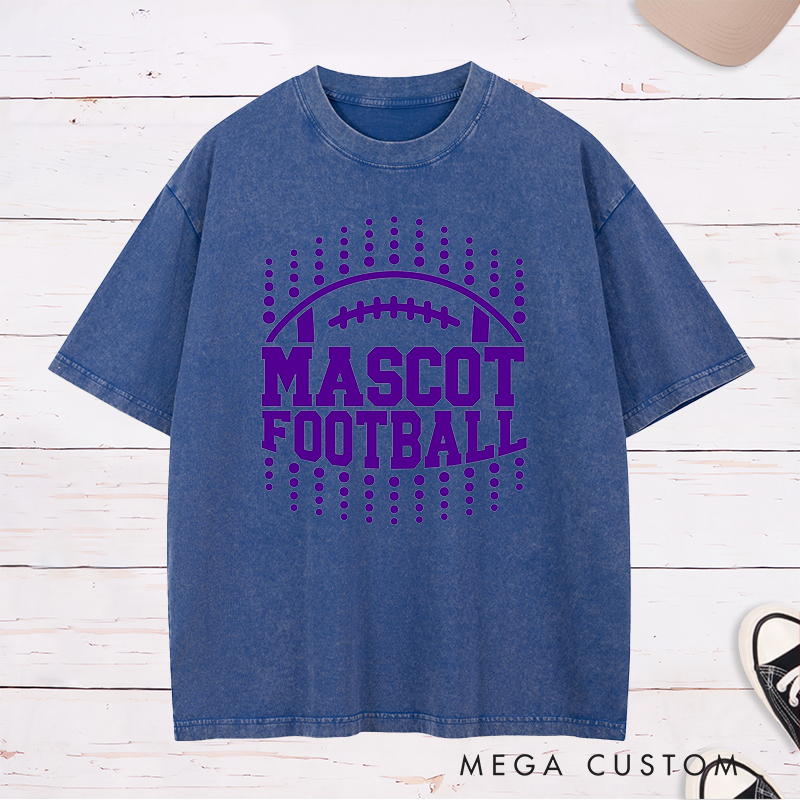 Personalized American Football Washed T-Shirts Featuring Custom Mascot on the Front