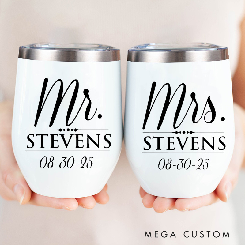 Personalized  Mr and Mrs Wedding Wine Tumber for Couple