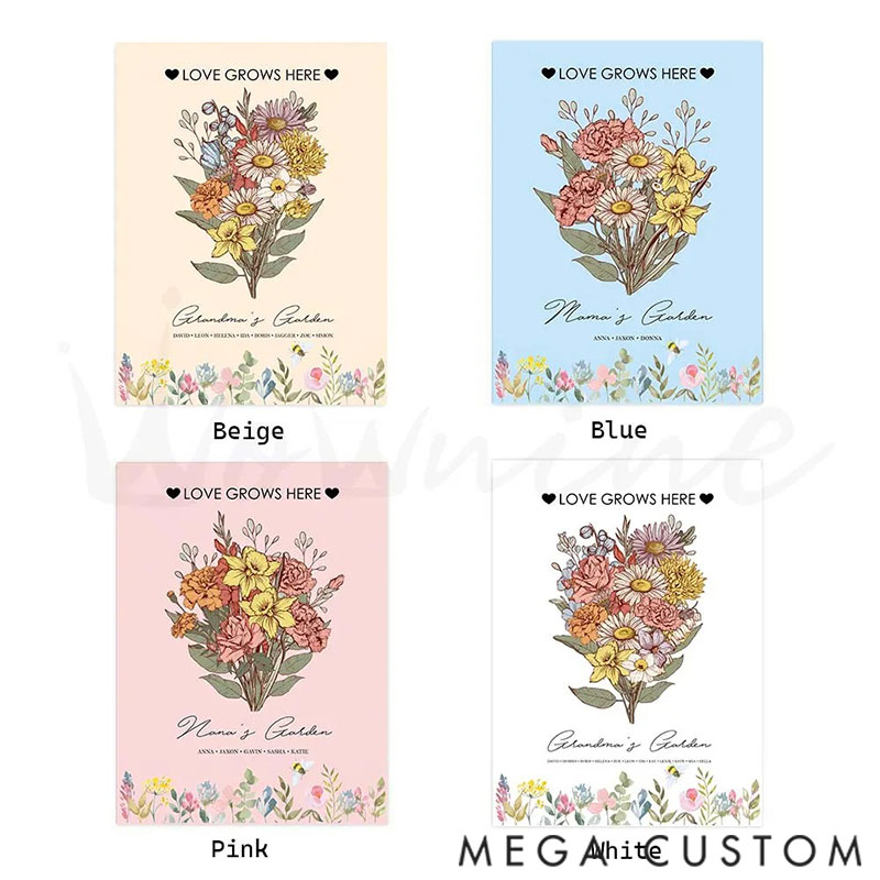 Personalized Birth Flower Family Bouquet Customized Blanket