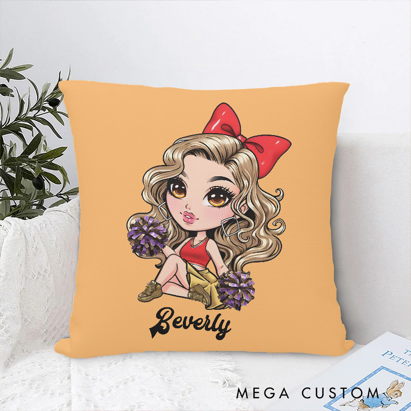 Personalized Cheerleader Pillow with Custom Name and Cartoon Design