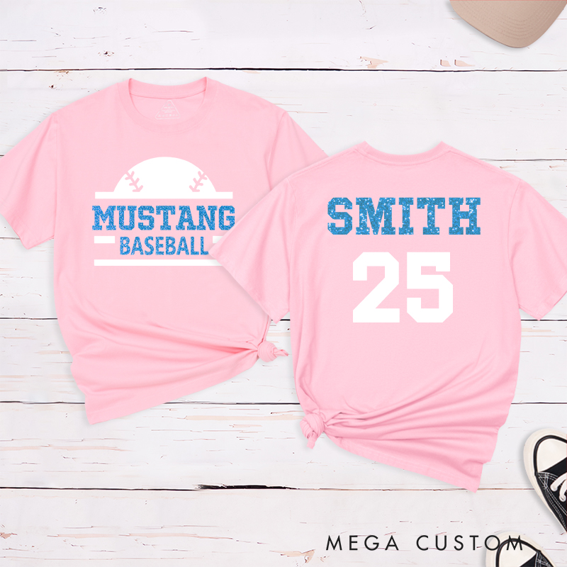 Personalized baseball T-shirt featuring a custom name and number designed for players and fans