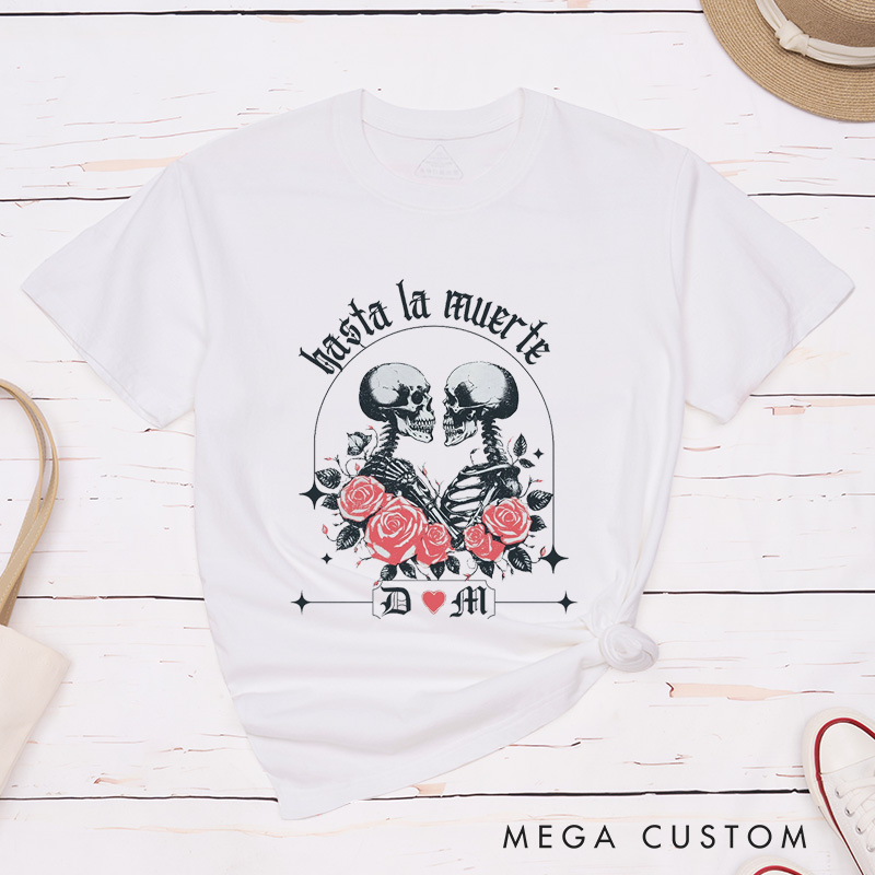 Personalized Skeleton Couple Halloween Matching T-Shirt Hasta La Muerte T-Shirt For Lovers