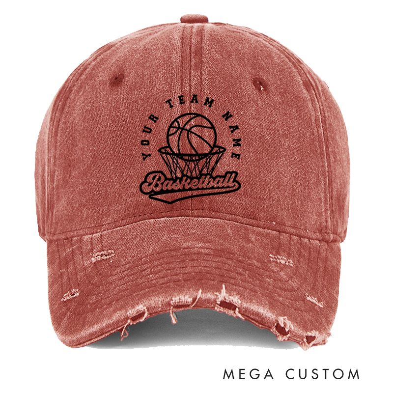 Personalized Basketball Distressed Cap with Custom Team Name and Hoop Design