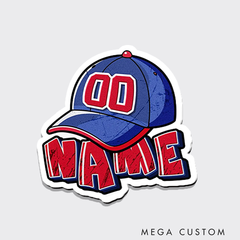 Personalized Baseball Cap Fridge Magnet with Custom Name and Number  