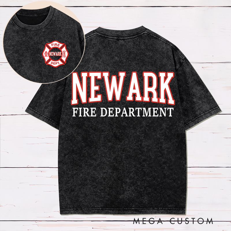 Personalized Firefighter Washed T-Shirt with Fire Department Design Gift for Firefighters
