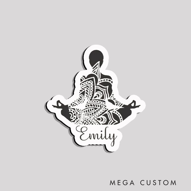 Personalized Refrigerator Magnets with Yoga Meditation and Mandala Design Perfect Gift for Yoga Lover