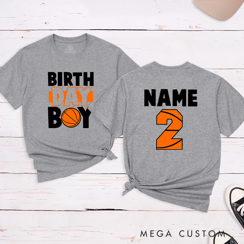 Personalized Birthday Boy Basketball T-Shirt with Custom Name and Age Design