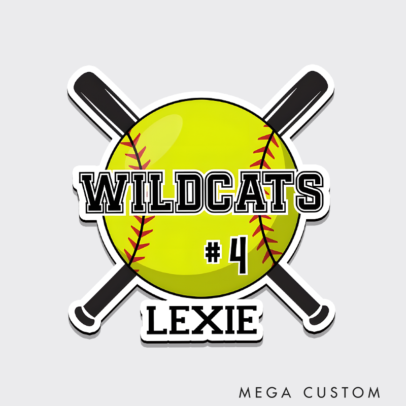 Personalized Softball Refrigerator Magnet with Custom Team Name Player Number and Player Name Design