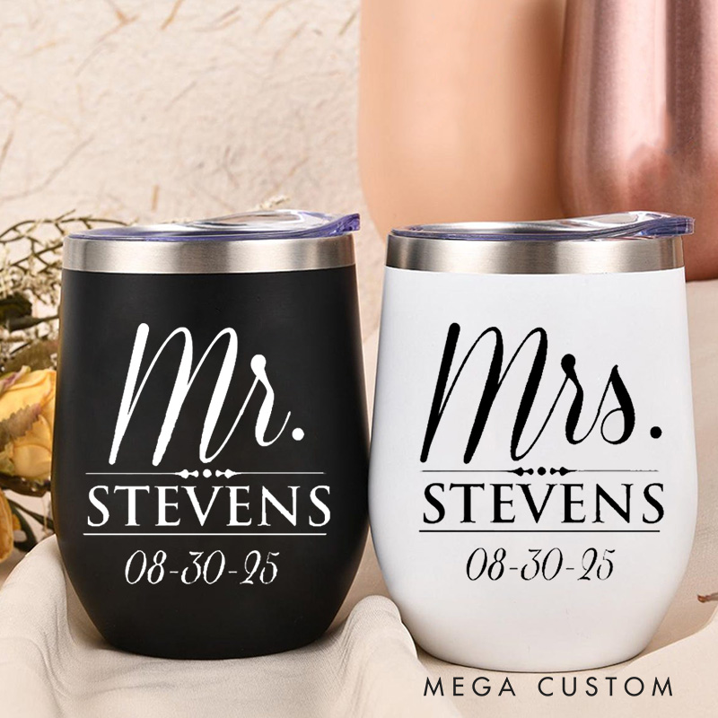 Personalized  Mr and Mrs Wedding Wine Tumber for Couple
