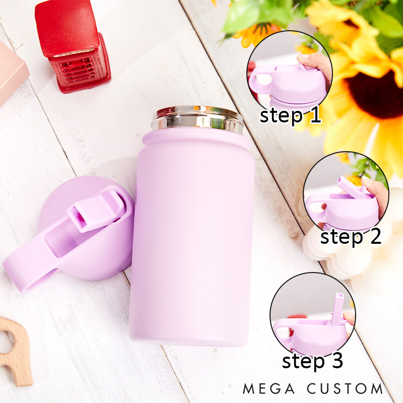 Personalized Flower Girl with Hearts and Flowers Wedding 12oz Engraved Kids Water Bottle with Straw