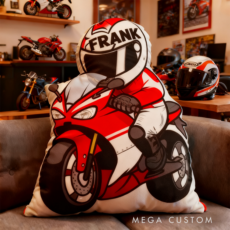 Personalized Biker Shaped Pillow Custom Name Cushion Gift for Motorcyclists and Motorcycle Enthusiasts