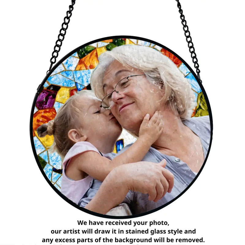 Personalized Window Stained Glass, Grandma And Grandkids Portrait - Suncatcher Hangings, Gift For Grandma