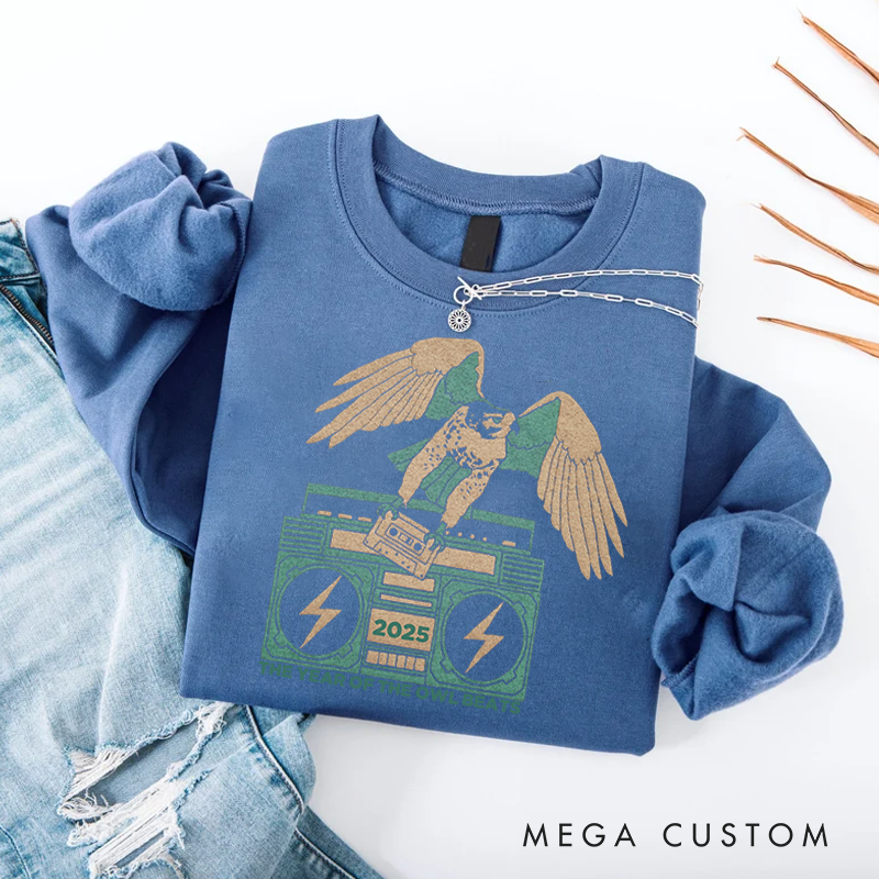 Personalized Classic Sweatshirts Eagle Falcon Boombox Music Old School Cassette Tape Vinyl Bird Owl Mixtape Dj Retro Sweatshirt