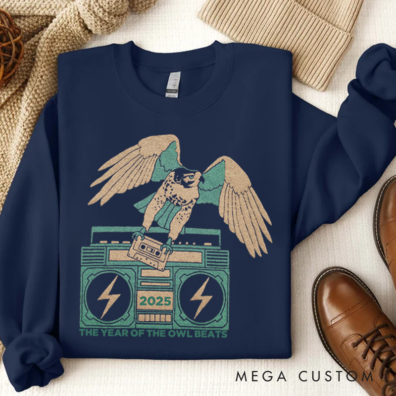 Personalized Classic Sweatshirts Eagle Falcon Boombox Music Old School Cassette Tape Vinyl Bird Owl Mixtape Dj Retro Sweatshirt