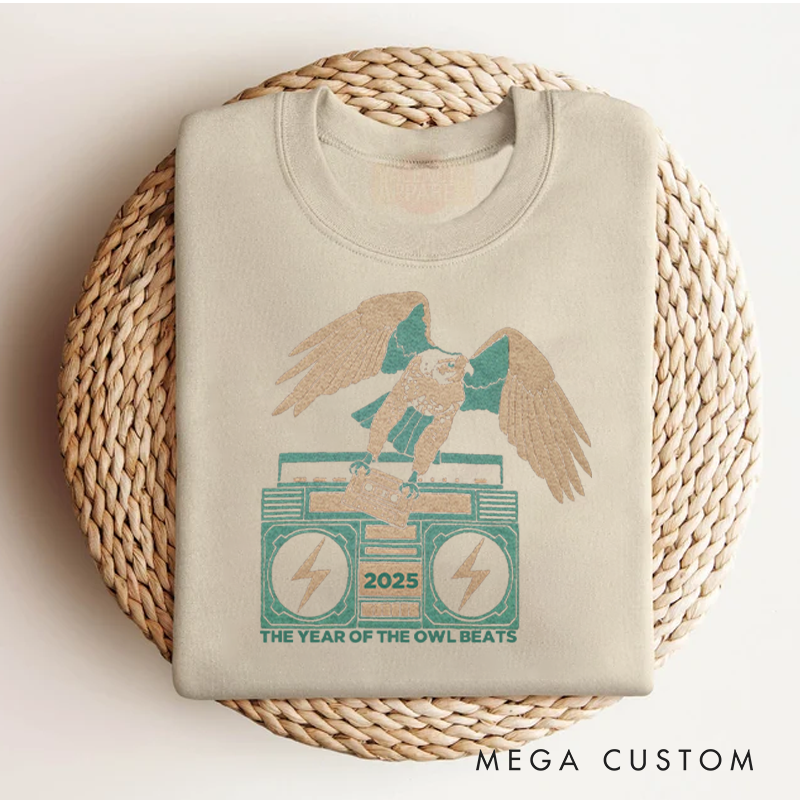 Personalized Classic Sweatshirts Eagle Falcon Boombox Music Old School Cassette Tape Vinyl Bird Owl Mixtape Dj Retro Sweatshirt