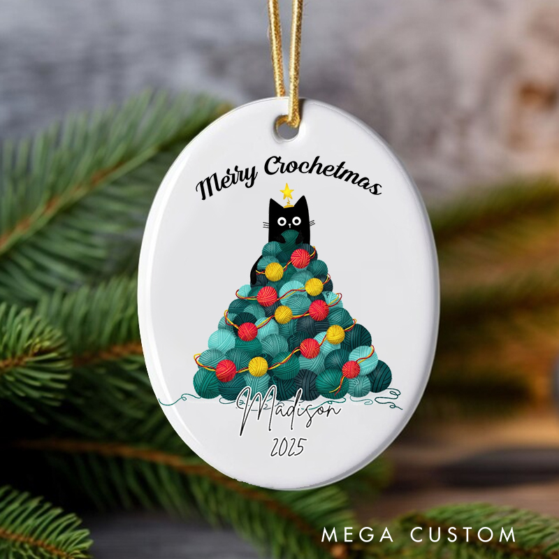 Personalized Merry Crochetmas Christmas Ornament Gift for Crocheting Lovers Christmas Decoration for Cat Lovers