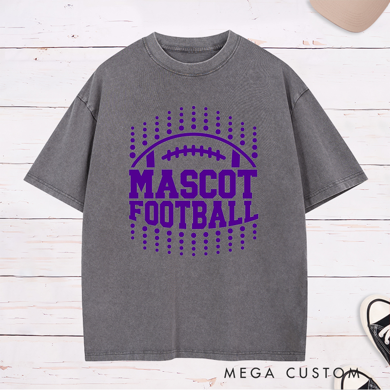 Personalized American Football Washed T-Shirts Featuring Custom Mascot on the Front