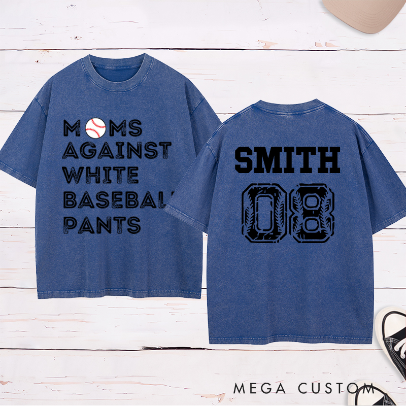 Personalized "Moms Against White Baseball Pants" Washed T-Shirt with Custom Name