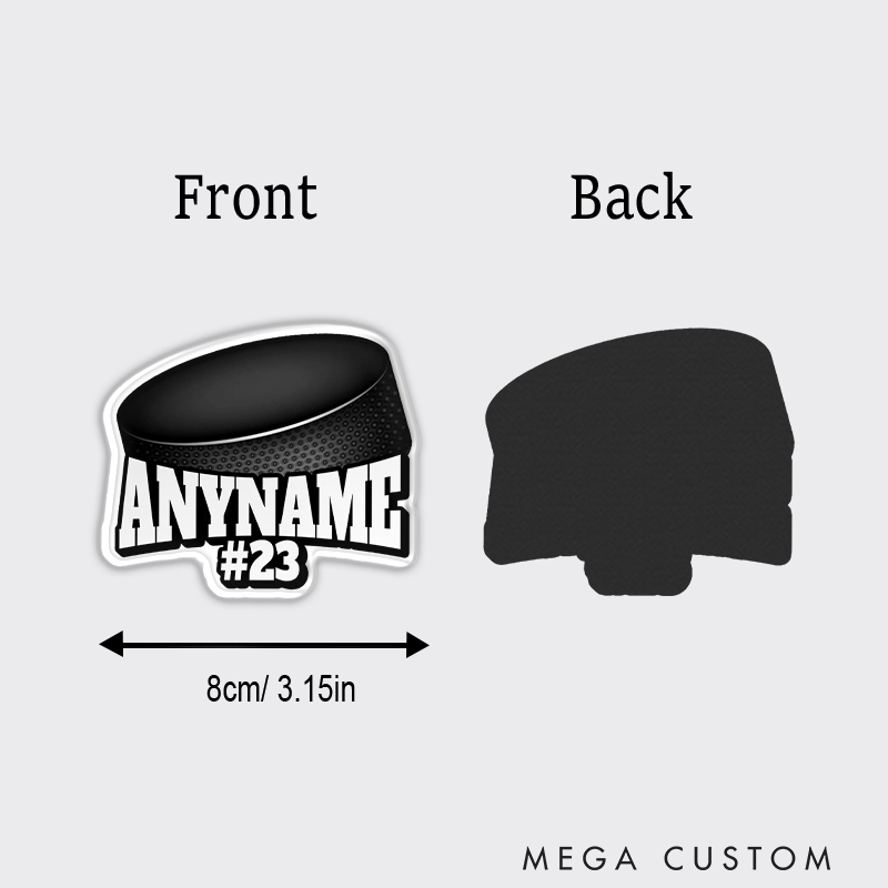 Personalized Ice Hockey Puck Fridge Magnet with Custom Name and Number