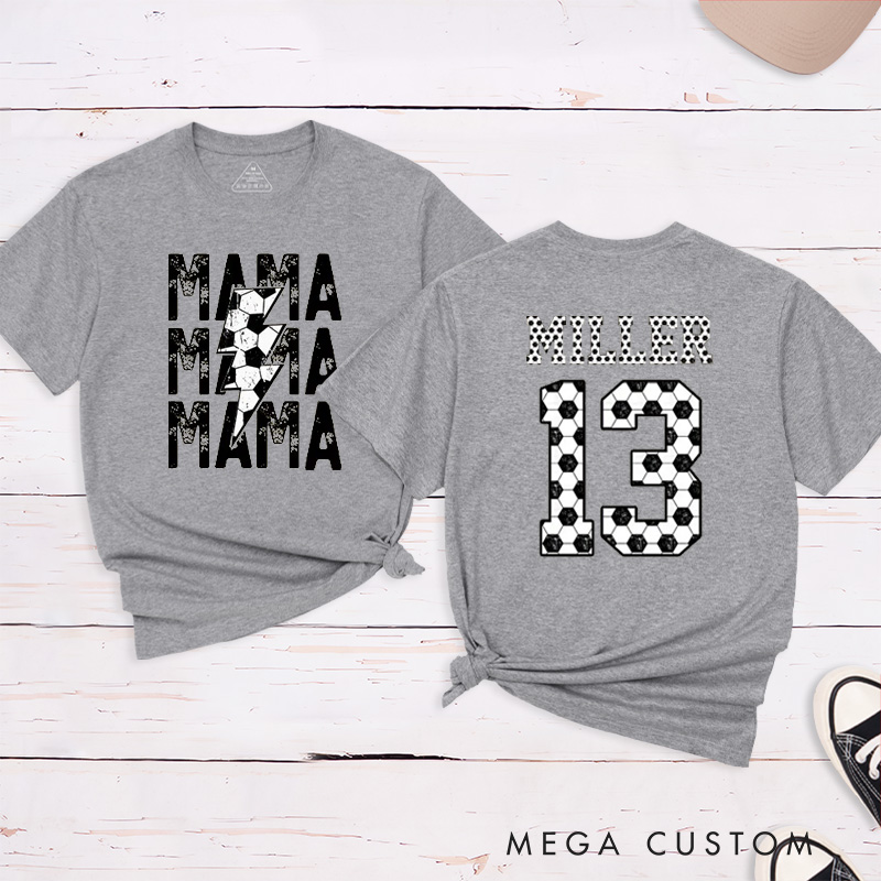 Personalized "Mama" Soccer T-Shirt with Custom Name and Number Design