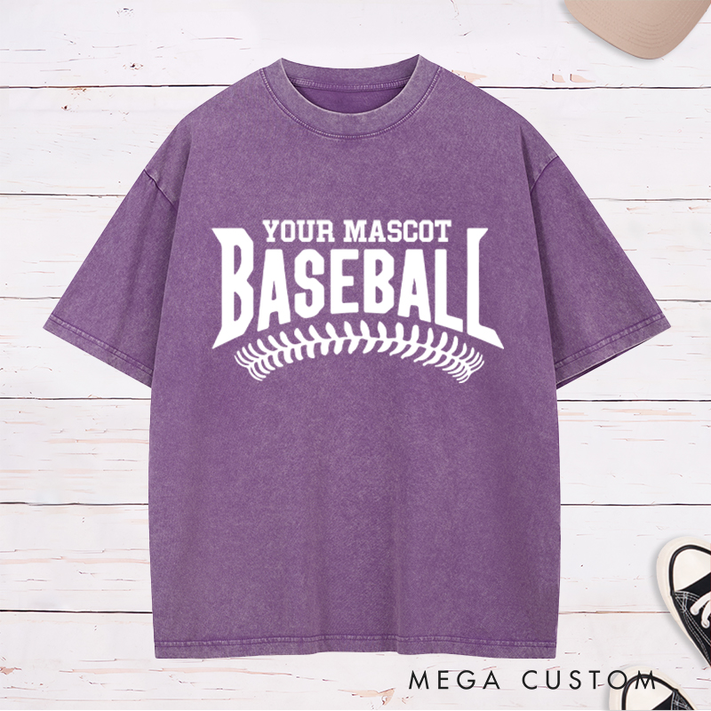 Personalized Baseball Washed T-Shirt with Custom Mascot Name and Classic Stitch Design