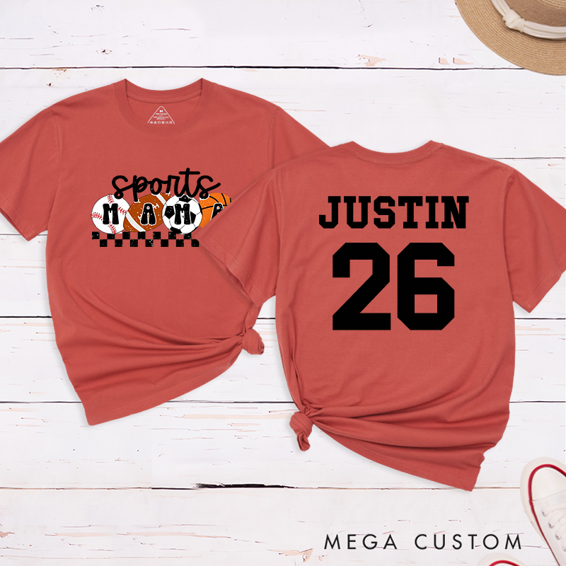 Personalized Sports Mama T-Shirt with Custom Name and Number