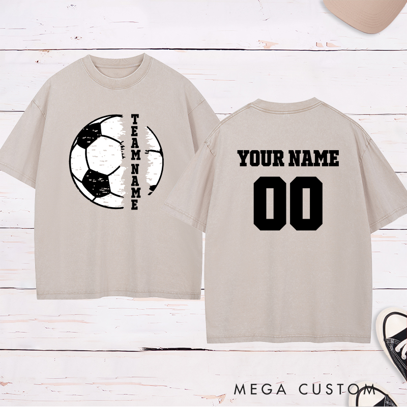 Personalized Soccer Team Washed T-Shirt with Custom Name and Number