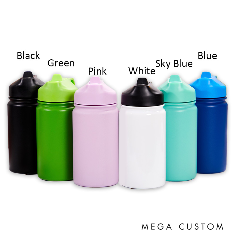 Personalized Flower Girl with Hearts and Flowers Wedding 12oz Engraved Kids Water Bottle with Straw