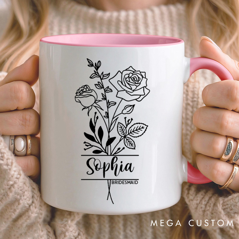 Personalized Bridesmaid Birth Flower Mug Maid of Honor Month Flower Mug Bachelorette Party Mug Bridesmaid Proposal Gift Bridal Shower Mug