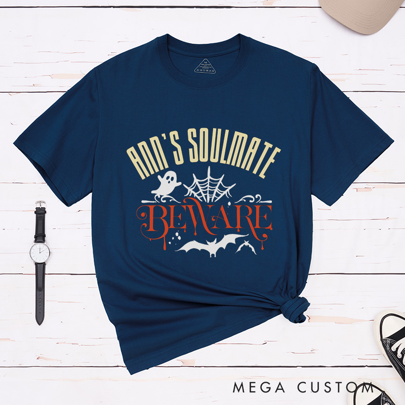 Personalized Soulmate Couple T-Shirt Couple Matching Halloween T-Shirt Bat and Ghost Shirt